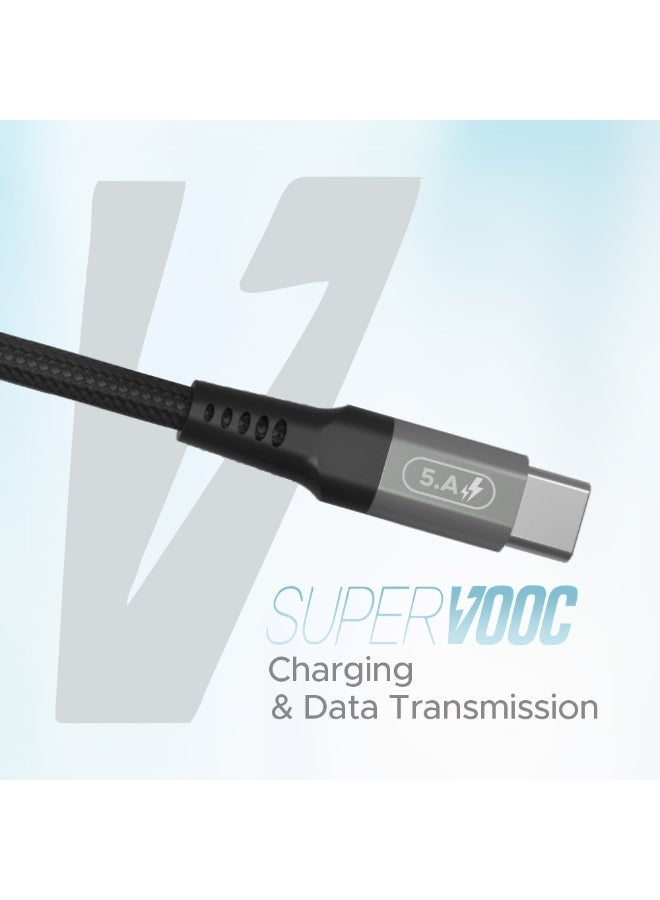 LYCKA F Cord Plus Type-C to Type-C Fast Charging & Data Sync Cable - 1.2 Meters, 100W Power Delivery, Durable Braided Design - Black - Image 3